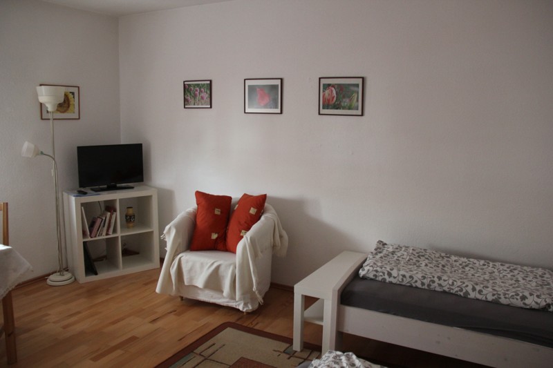 Das Wohnzimmer unserer 1-Zimmer-Ferienwohnung